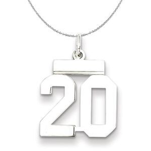 Silver, Athletic Collection, Small Polished Number 20 Necklace - 24 In